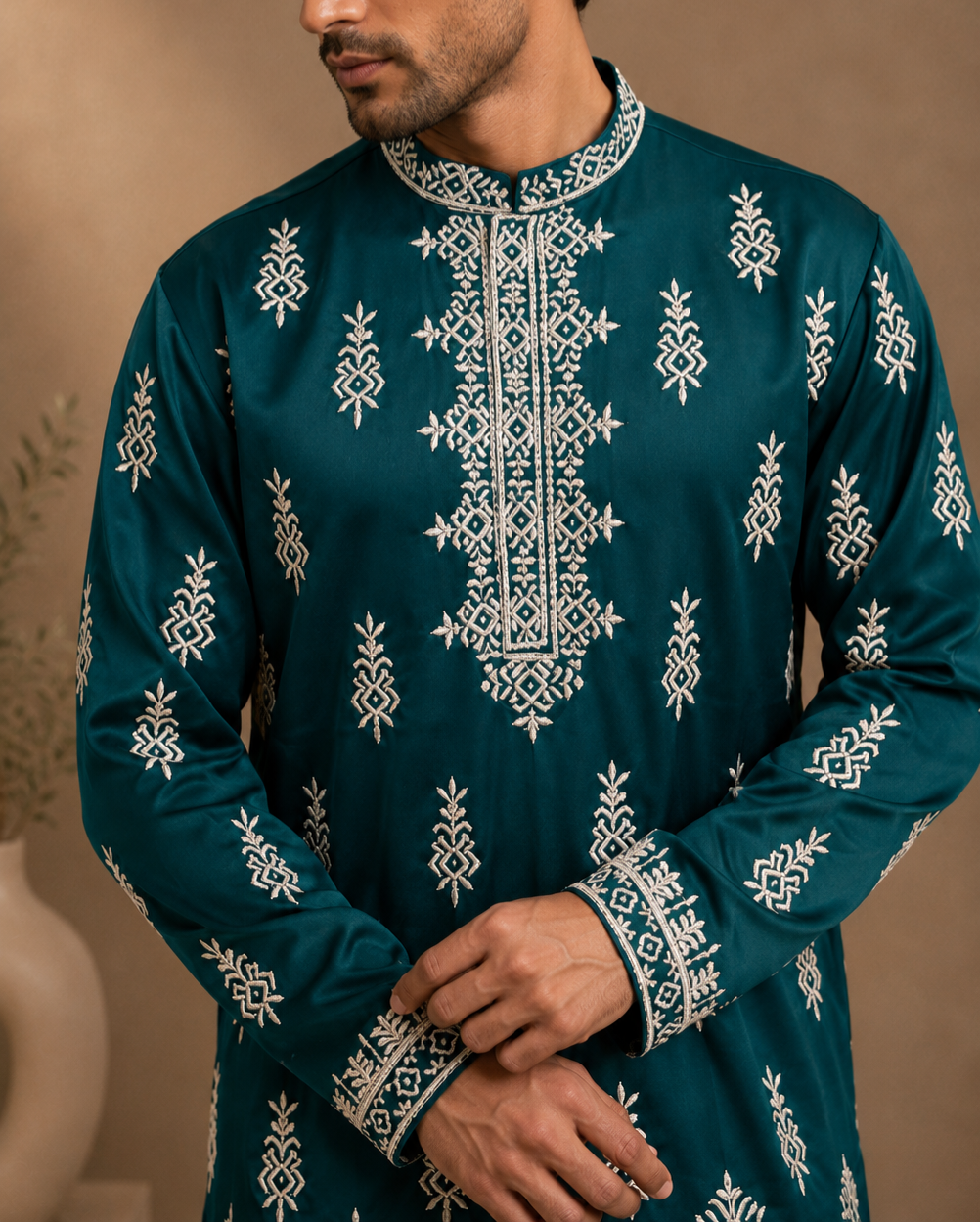Teal Green Embroidered Kurta for Men | Festive & Wedding Party Wear