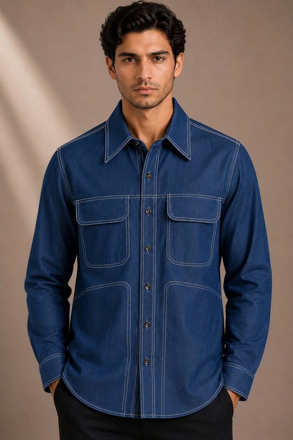 Men's Blue Denim Utility Shirt | Premium Overshirt