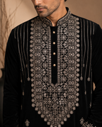 Black Velvet Silver Embroidered Kurta for Men | Festive & Wedding Party Wear