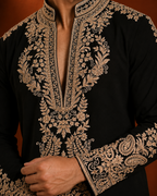 Black Antique Gold Embroidered Kurta for Men | Festive & Wedding Party Wear