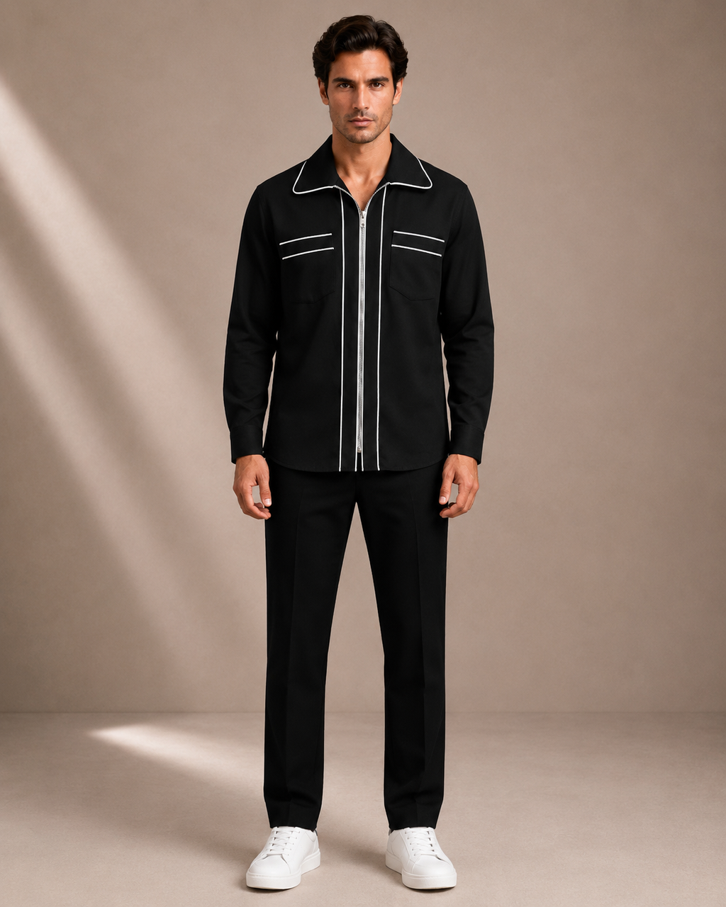 Men's Black Contrast Zip Shirt | Premium Full Sleeve Designer Smart Casual Shirt