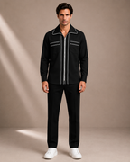 Men's Black Contrast Zip Shirt | Premium Full Sleeve Designer Smart Casual Shirt