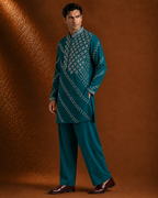 Men's Teal Green Embroidered Kurta | Wedding, Eid & Festive Wear Ethnic Kurta