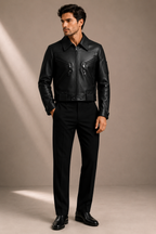 Men's Black Faux Leather Biker Jacket | Premium Zip-Up Motorcycle Jacket