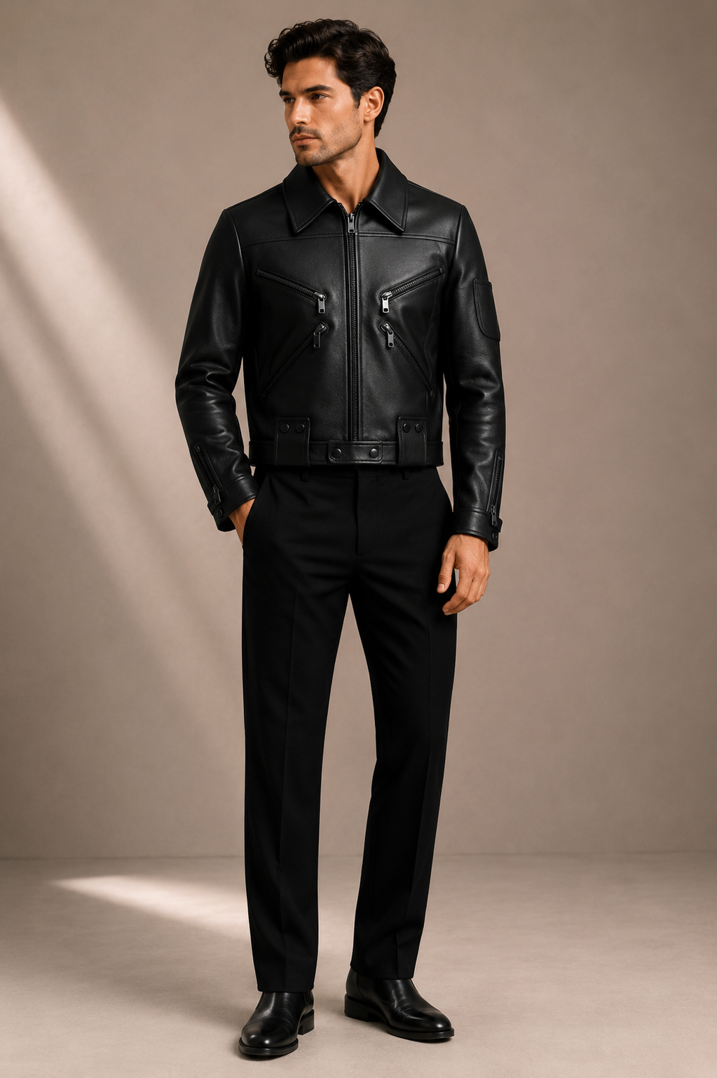 Men's Black Faux Leather Biker Jacket | Premium Zip-Up Motorcycle Jacket