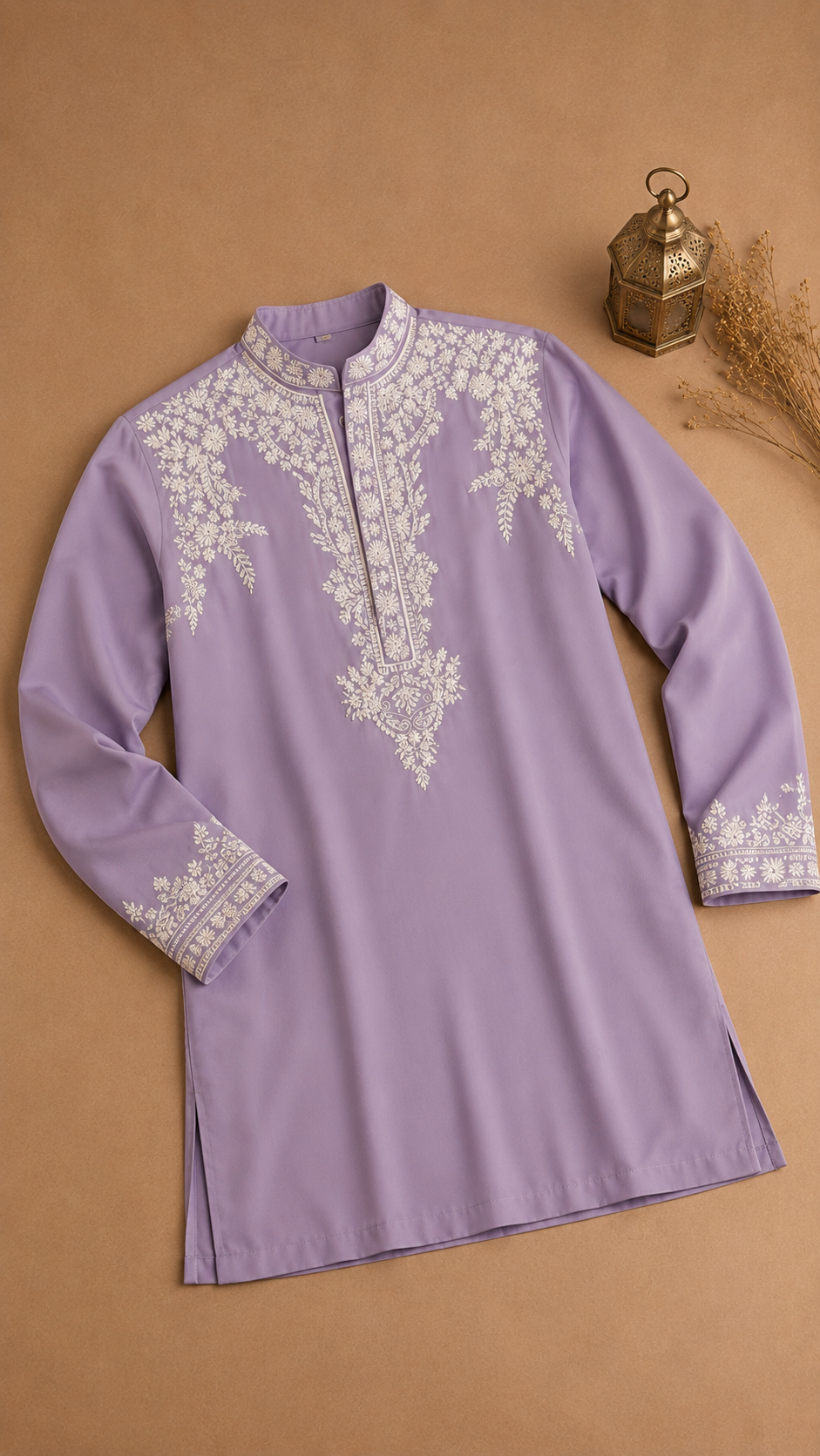 Men's Lavender Embroidered Designer Kurta | Premium Ethnic Kurta for Weddings, Eid & Festive Wear