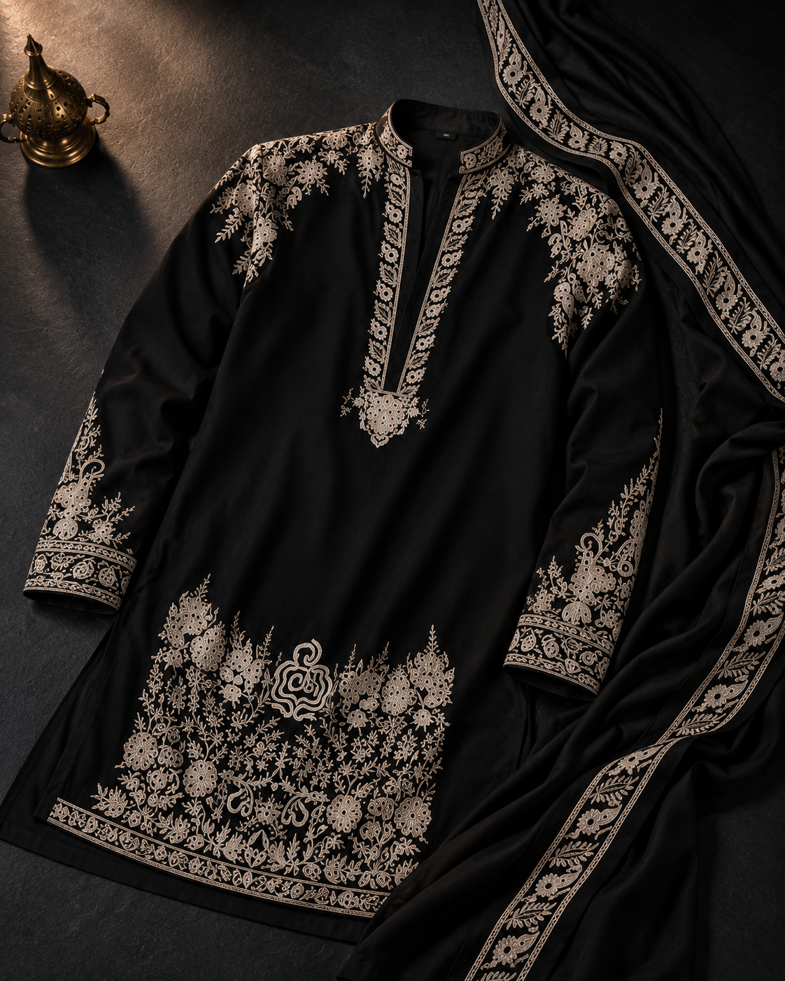 Product Title: Black Embroidered Kurta for Men | Festive & Wedding Party Wear