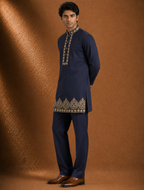 Navy Blue Embroidered Men's Kurta | Premium Festive & Wedding Ethnic Wear
