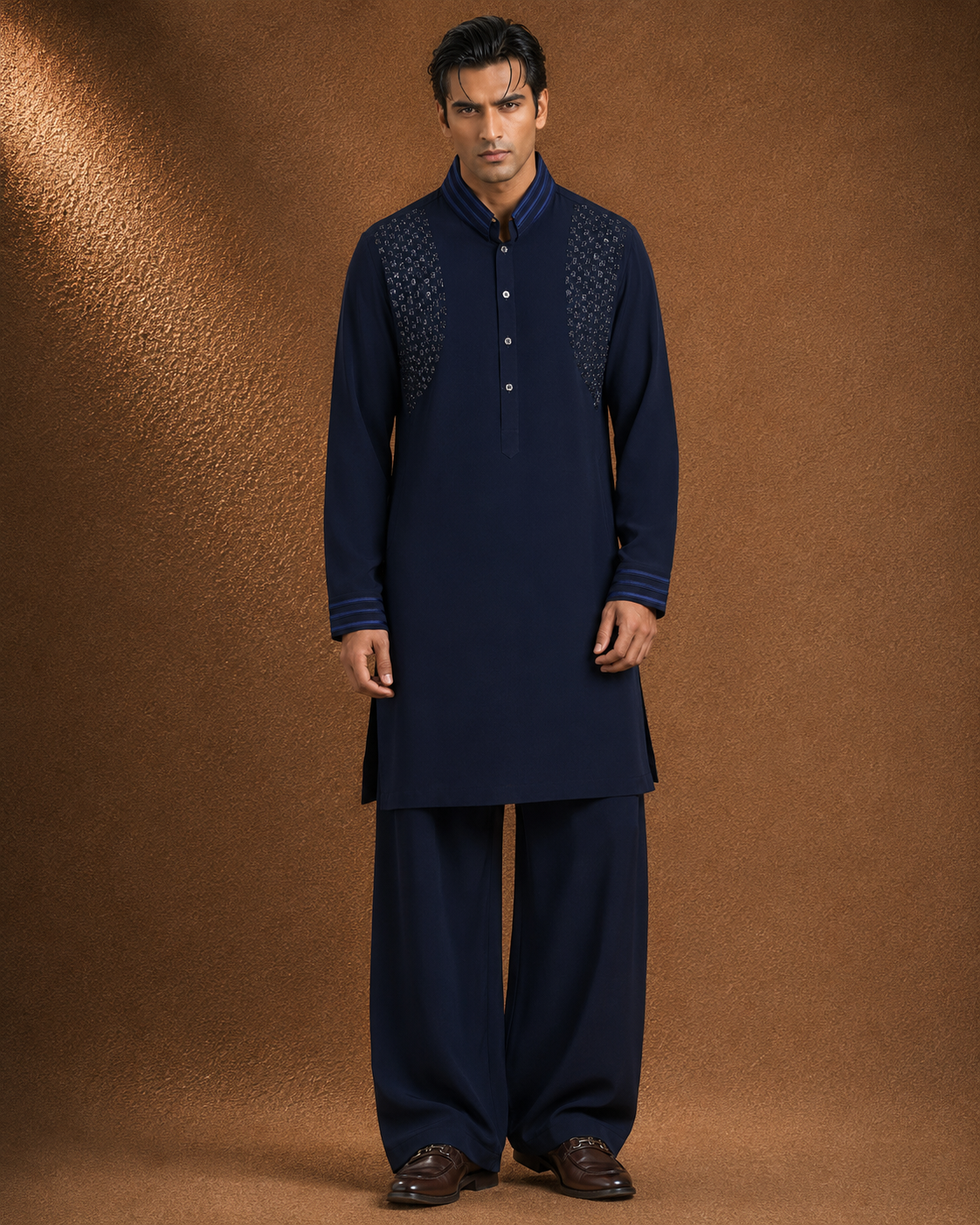 Men's Navy Blue Embroidered Kurta | Premium Festive Ethnic Wear