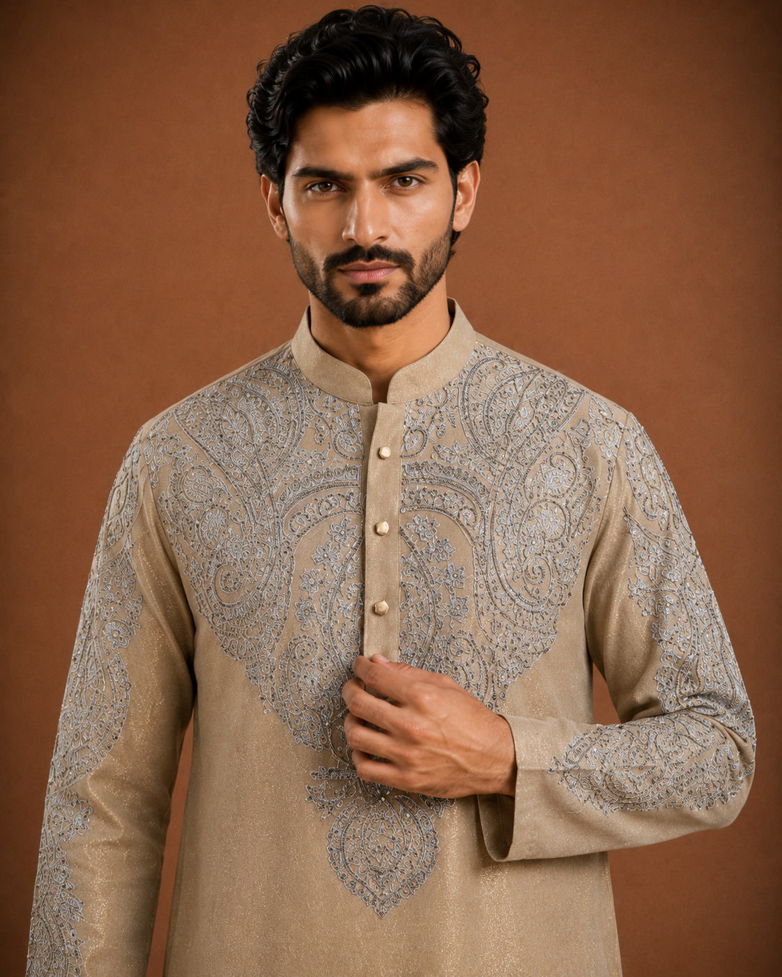 Men’s Beige Embroidered Kurta | Premium Wedding & Festive Ethnic Wear
