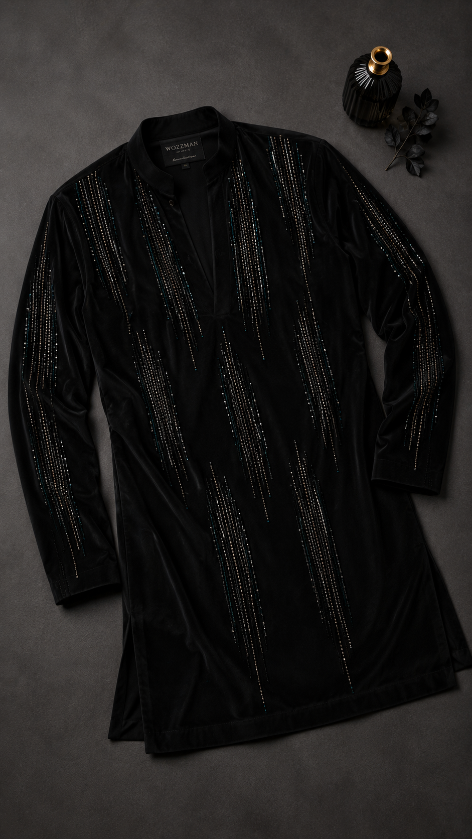 Men's Black Velvet Embellished Designer Kurta | Premium Party Wear, Wedding & Festive Kurta for Men
