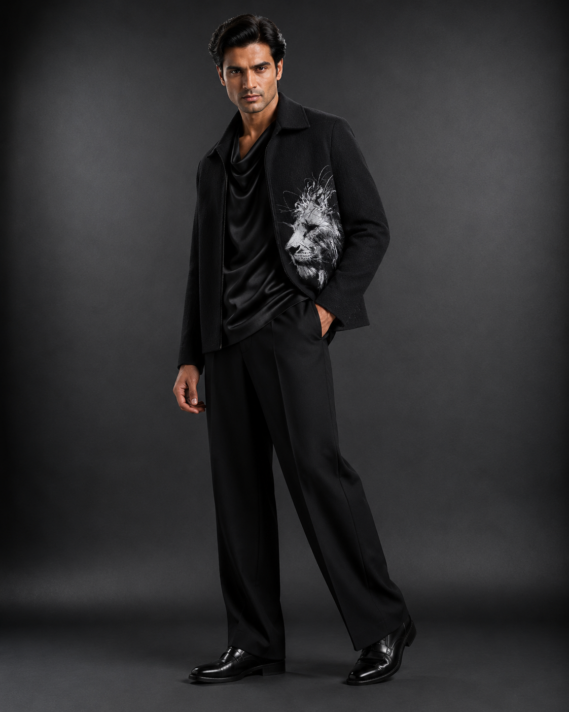 Men's Premium Black Lion Print Bomber Jacket | Regular Fit Zip-Up Casual Jacket  Description