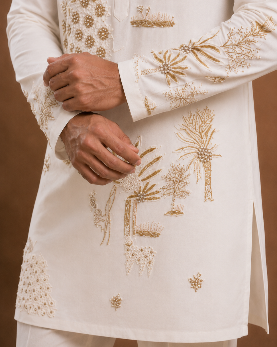 Men's White Embroidered Kurta | Premium Designer Festive & Wedding Ethnic Wear