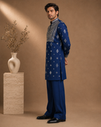 Royal Blue Heavy Mirror Work Embroidered Kurta for Men | Festive & Wedding Party Wea