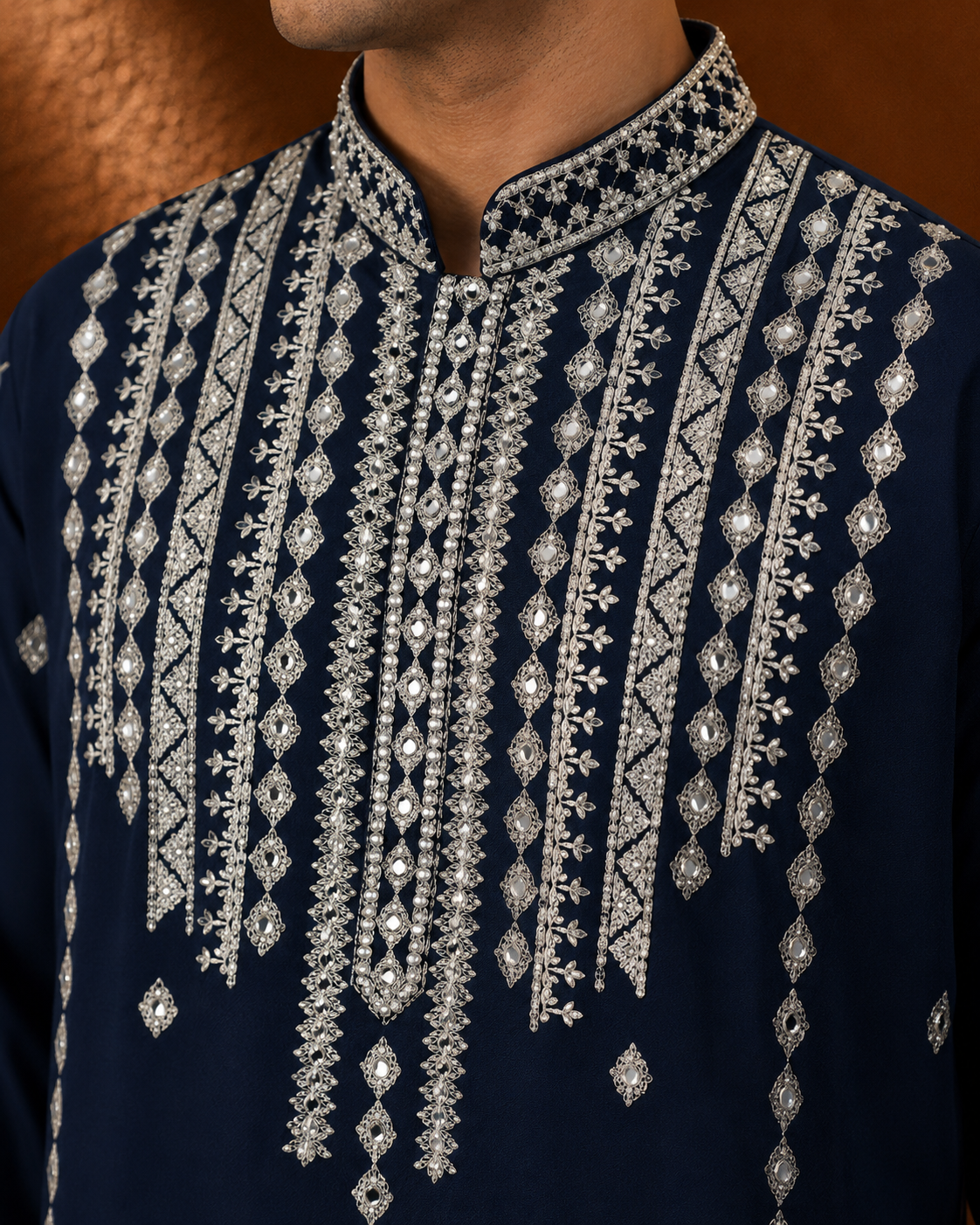 Men's Navy Blue Embroidered Kurta | Wedding & Festive Wear Ethnic Kurta