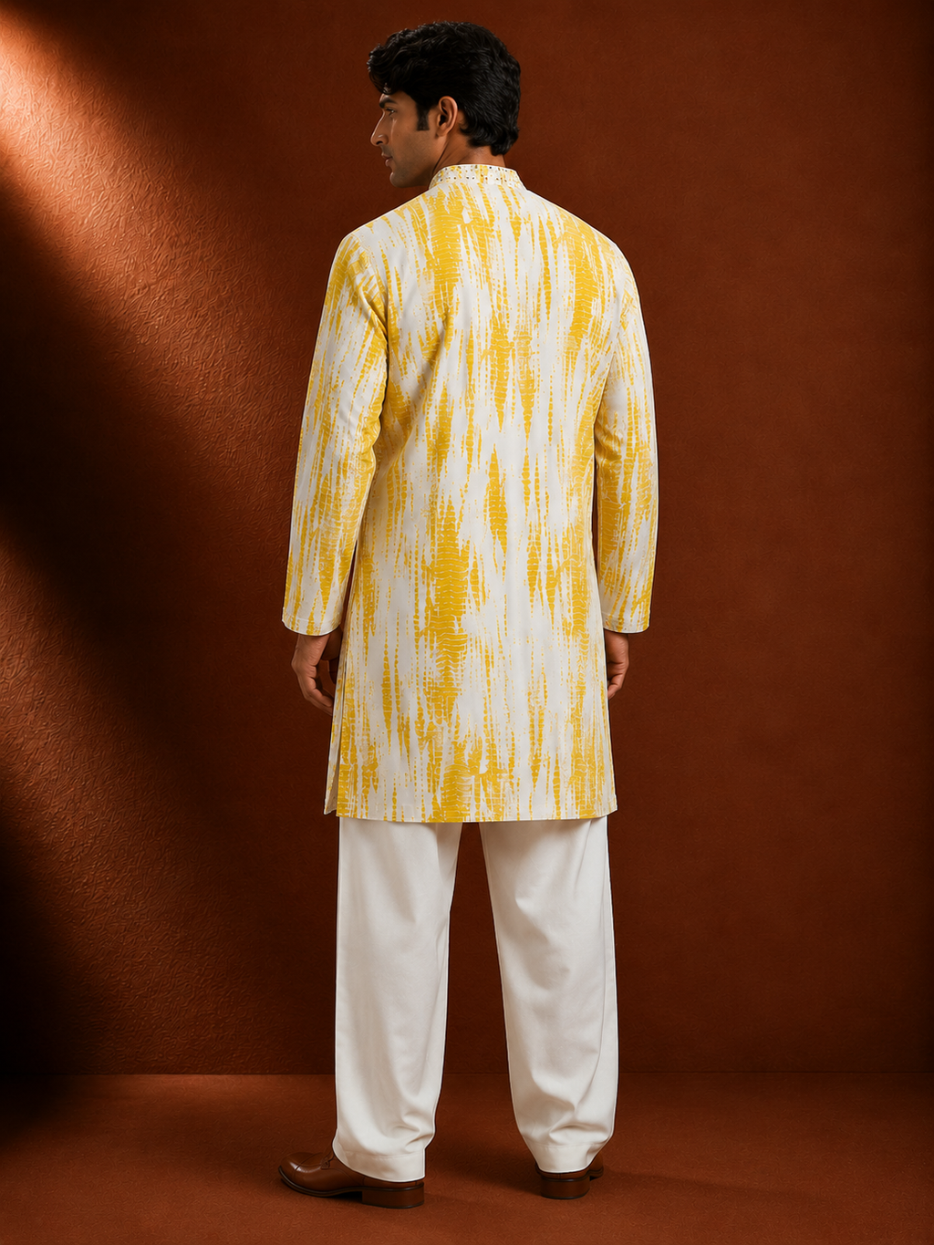 Men's Yellow Printed Embellished Kurta