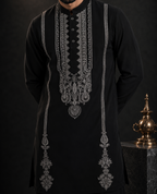 Black Embroidered Buttoned Kurta for Men | Festive & Wedding Wear