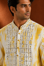 Men's Yellow Printed Embellished Kurta