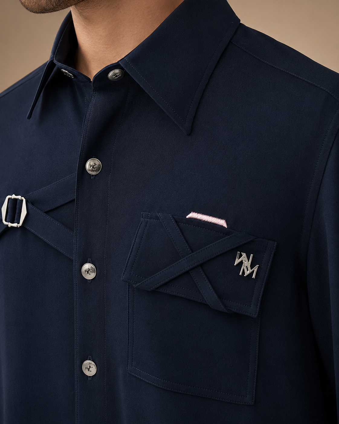 Men's Navy Blue Utility Designer Shirt | Premium Full Sleeve Smart Casual Button-Down Shirt
