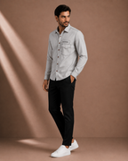Men's Premium Light Grey Full Sleeve Shirt with Contrast Stitching & Utility Pocket