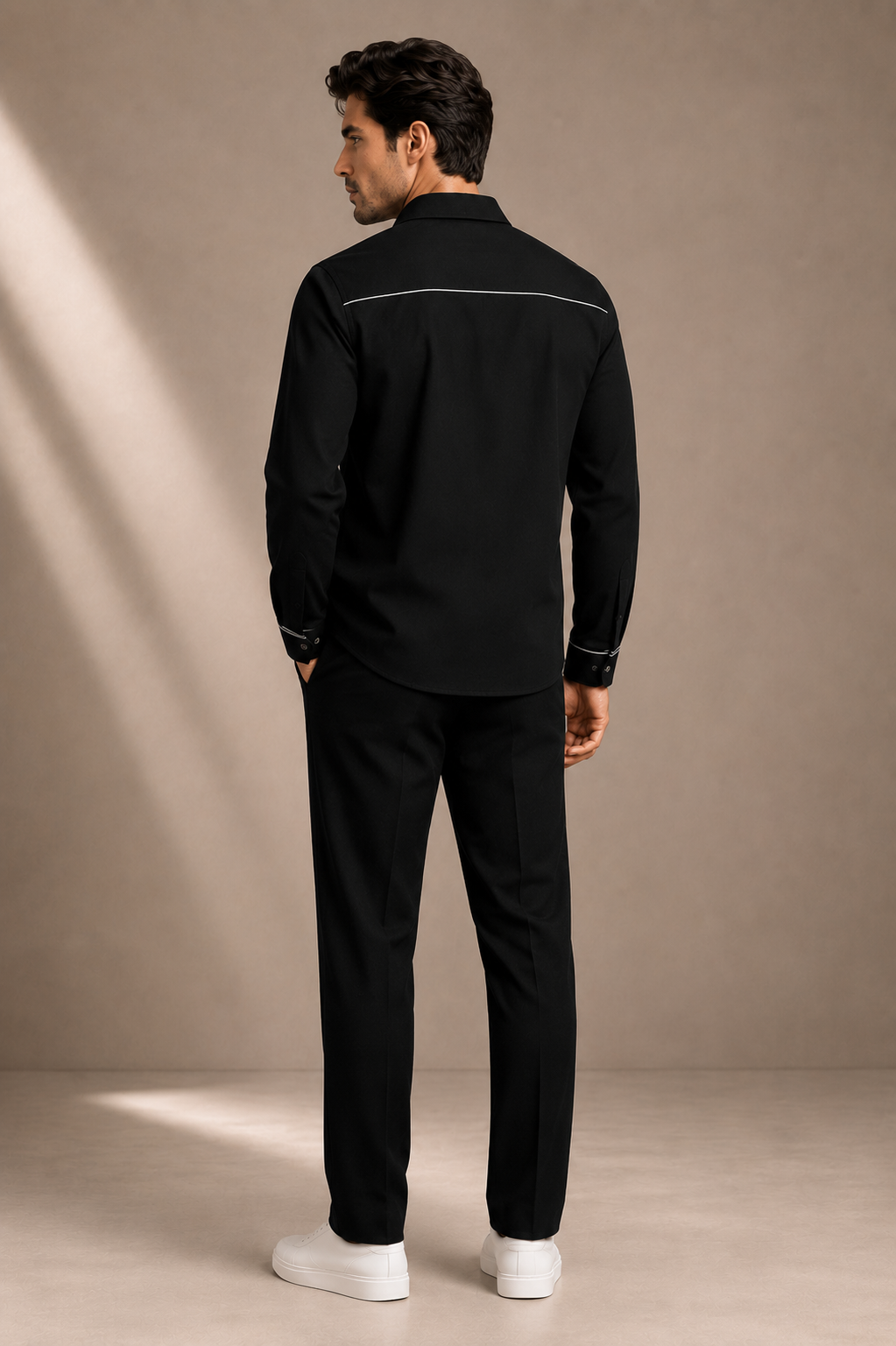 Men's Black Contrast Stitch Shirt | Premium Full Sleeve Designer Casual Shirt