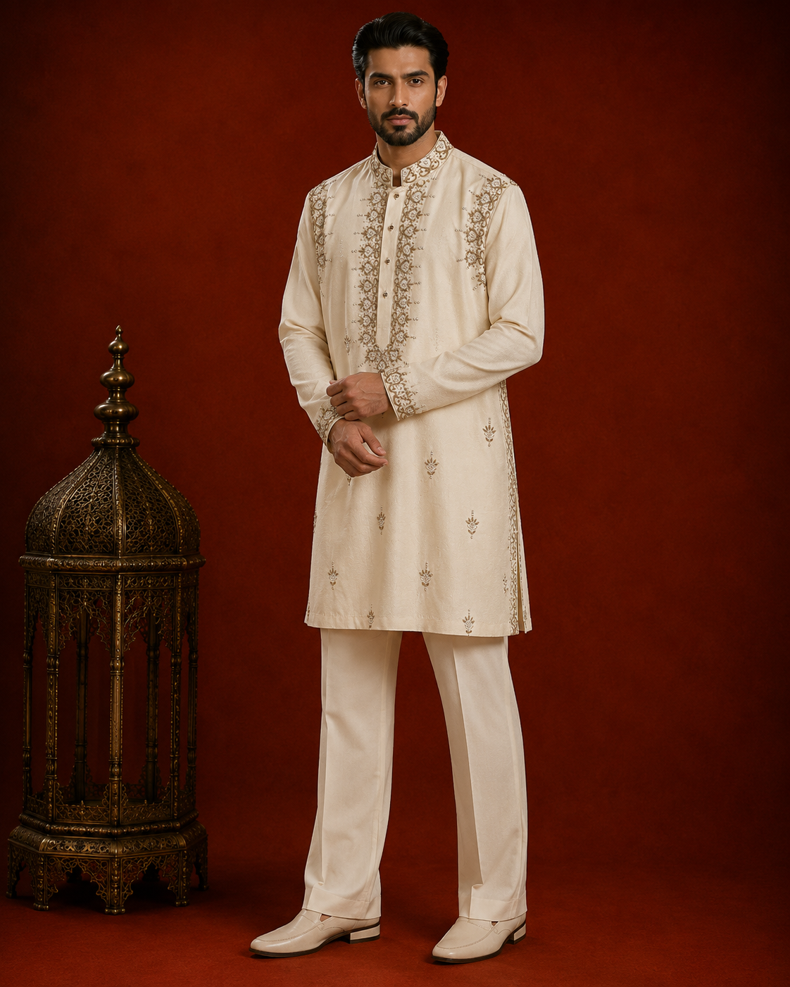 Men’s Ivory Embroidered Kurta | Premium Wedding & Festive Ethnic Wear