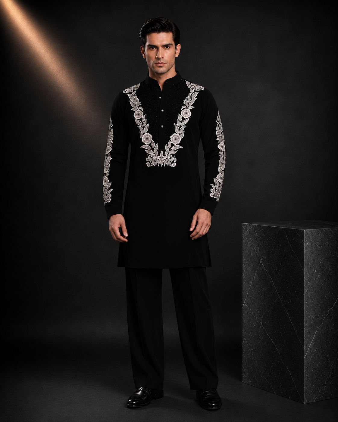 Men's Black Embroidered Festive Kurta | Premium Ethnic Wear for Weddings & Celebrations